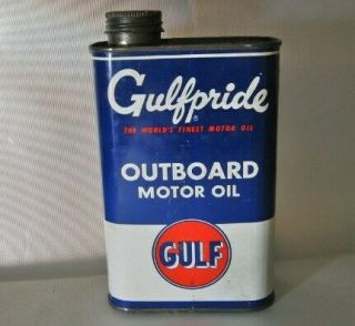 Vintage Gulf Gas Station Gulfpride Outboard Motor Oil Tin Can Fishing Boat