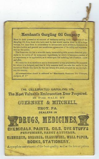 Merchant ' s Gargling Oil 1862 Almanac - Lockport,  NY - Troy,  PA - Guernsey & Mitchell 2