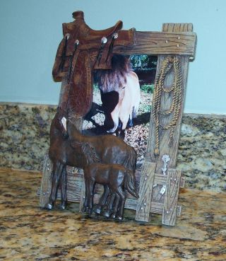 Rustic Equestrian Horse Themed 3d Picture Frame Mare Colt Yearling Saddle Rope