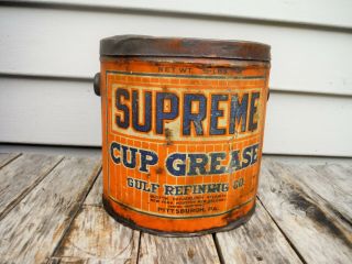 Vintage 5 Lb Gulf Oil Co.  Supreme Grease Can Motor Oil Can Early Nr