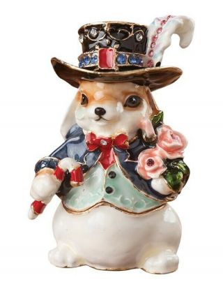 Victorian Trading Co Mr.  Rabbit In Top Hat Enamel & Rhinestone Trinket Box