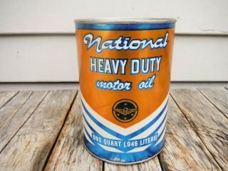 Vintage 1 Quart National Heavy Duty Motor Oil Can Cam - Or Indianapolis Full