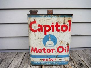 Vintage 2 Gallon Capitol Motor Oil Can Heavy Atlantic Refining Co.  Nr