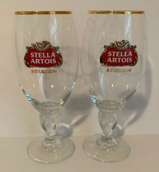 Stella Artois Glasses Belgium Set Of 2 Large 50cl Beer Chalice Gold Rim