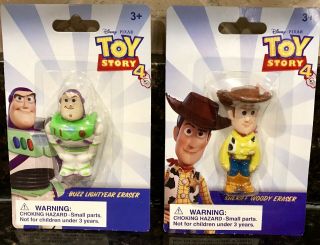 Disney Pixar Toy Story 4 Eraser Woody & Buzz Lightyear Set 2 School Erasers