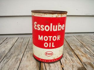 Vintage 1 Quart Esso Essolube Motor Oil Can Metal Empty Humble Oil Nr