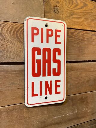 Warning Gas Pipe Line Sign Porcelain Farm Bureau Company Old Heavy Red