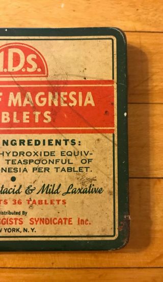 RARE Antique/Vintage A.  D.  S.  MILK OF MAGNESIA TABLETS Medicine Tin Case Box Pack 3