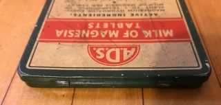 RARE Antique/Vintage A.  D.  S.  MILK OF MAGNESIA TABLETS Medicine Tin Case Box Pack 4