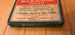 RARE Antique/Vintage A.  D.  S.  MILK OF MAGNESIA TABLETS Medicine Tin Case Box Pack 5