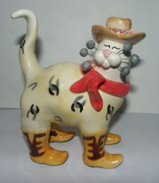 Vintage Lacombe Whimsiclay Annaco " Cowboy Cat " With Boots Horseshoes 13004.