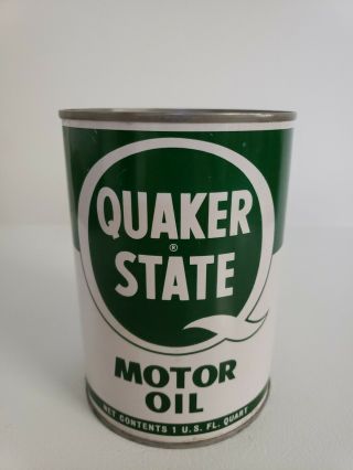 Vintage 1 Quart Metal Quaker State Motor Oil Can Full