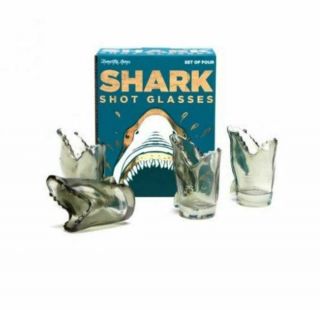 Novelty Set Of 4 Shark Shaped Shot Glasses Party Glass Sil