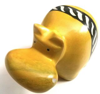 Large Hippo - Soapstone Hand Carved And Hand Painted - Yellow Black Stripe