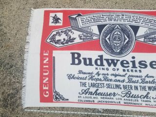 Vintage 1970s Full Logo Budweiser Beer Beach Towel Fringed Ends & Bright