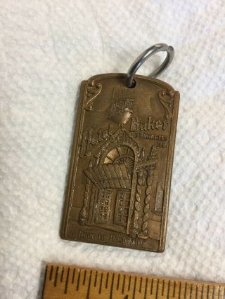 Rare Antique Bronze Brass Key Fob Hotel Baker St Charles Il Made By Bastian Bros