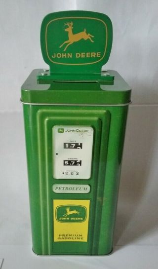John Deere Gas Pump Tin Box Coin Bank Jd Petroleum