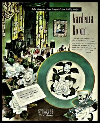 1947 Syracuse China Vintage Print Ad Gardenia Room Dinnerware Advertising