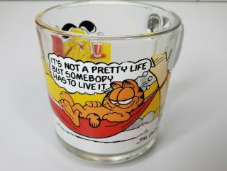 Vintage 1978 Garfield Mcdonalds Glass Coffee Mug Cup “its Not A Pretty Life”.