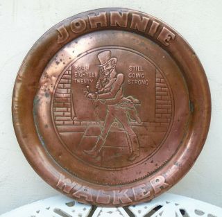 Antique Art Nouveau Copper Johnnie Walker Whisky Drinks Advertising Tray