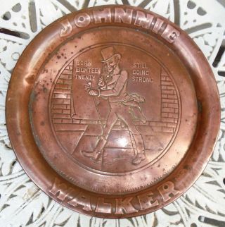 Antique Art Nouveau Copper Johnnie Walker Whisky Drinks Advertising Tray 3
