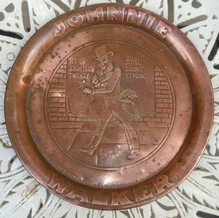 Antique Art Nouveau Copper Johnnie Walker Whisky Drinks Advertising Tray 4