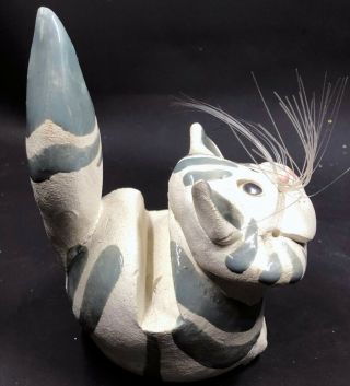 Art Pottery Cat Business Card Holder Handmade Gray & Cream Artist Sherri Pence 3