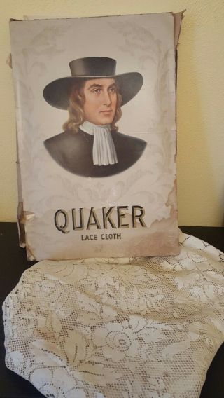 Quaker Lace Cloth Box With Table Cloth Advertising Display Vintage Antique