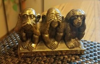 Rare Vintage Die Weisheit Germany 3 Monkeys Hear See Speak No Evil Brass
