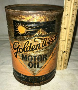 Antique Golden West Motor Oil Tin Litho 1qt Can Vintage Oklahoma City Ok Gas Old
