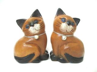 Pair Wooden Cats Hand Carved Statue Figurine Handmade Home Decor Gift So Cute