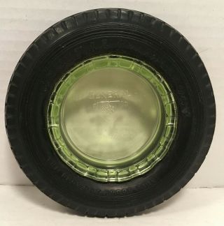 Vintage Green Depression Glass Advertising Tire Ashtray General Balloon