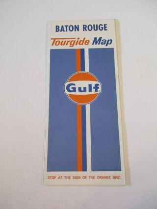 Vintage 1975 Gulf Baton Rouge Louisiana Gas Station City Street Road Map Box G2