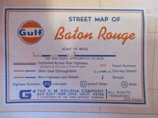 Vintage 1975 Gulf Baton Rouge Louisiana Gas Station City Street Road Map Box G2 3