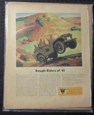 1941 Ethyl Rough Riders Willys Jeep 11x14 " Print Ad Vg,  4.  5 World War Ii 2