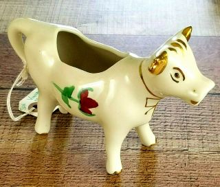 Vintage Cow Creamer 1960 Ceramic Real Gold Trim Handpainted In Poconos,  Pa