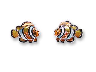 Zarah Enamel Jewelry Sterling Silver Post Earrings Clownfish Ocean Fish