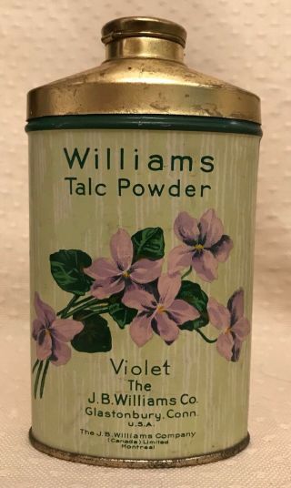 Vintage J B Williams Co Talc Powder Tin Litho Glastonbury Ct Montreal Violet