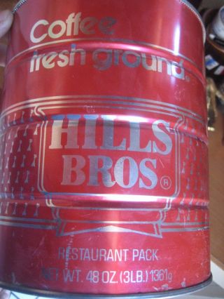 Vintage 3 lb.  - Size Red HILLS BROS Coffee Tin Can San Francisco USA 3