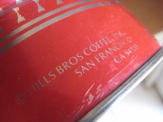 Vintage 3 lb.  - Size Red HILLS BROS Coffee Tin Can San Francisco USA 5