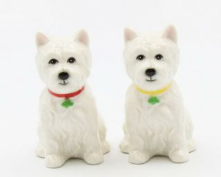 Porcelain Figurine Dog Salt Pepper Shakers Westie White Terrier Puppy Statue
