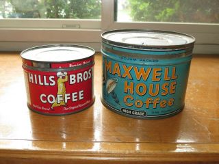 Vintage Coffee Tins Maxwell House,  Hills Bros