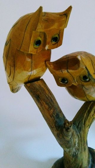 Hand - man Carved Owls Vintage Wood Artisan Wright Pre - owned 2
