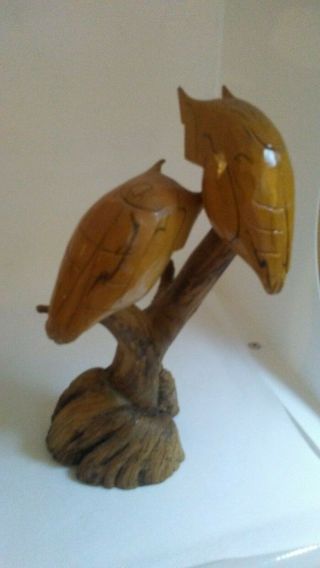 Hand - man Carved Owls Vintage Wood Artisan Wright Pre - owned 4