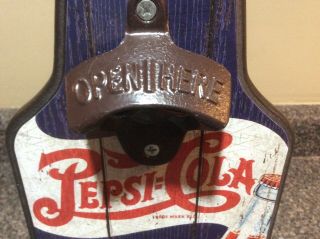 vintage look Pepsi Cola Bottle shaped Opener Wall Mount man - cave Bottlecap 4