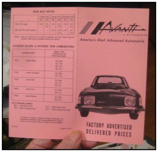 1963 1964 Studebaker Avanti 4p Factory Delivered Prices Salesmans Pocket Version