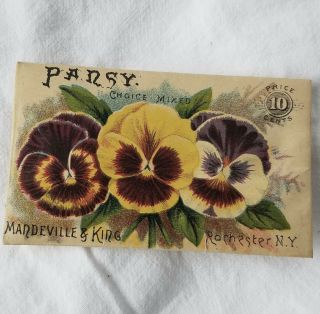 Antique 1800s Mandeville & King Flower Seed Packet,  Pansy Choice Mixed,