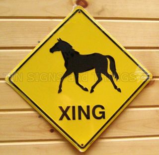 Horse X - Ing Metal Road Sign Barn Wall Decor Crossing Cowgirl Ranch Caution Pony