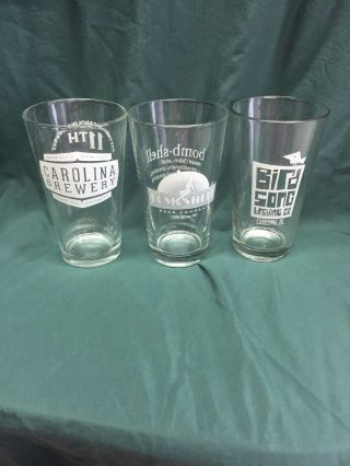 Set Of 3 North Carolina Pint Glasses,  Beer Glasses From Nc Breweries