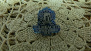 Vintage 70s German Kulmbacher Schweizerhof Brau Beer Blue Lapel Pin Pinback